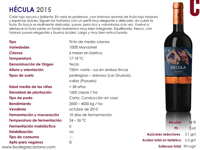 Hecula 2015. Bodegas Castaño